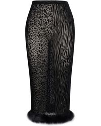 Miss Circle New York - Halia Animal Print Burnout Velvet Fur Trim Skirt - Lyst
