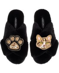 Laines London - Classic Laines Slippers With Tabby The Ginger Cat & Paw Brooches - Lyst