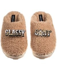 Laines London - Neutrals Teddy Closed Toe Slippers With Classy Cunt Brooches - Lyst