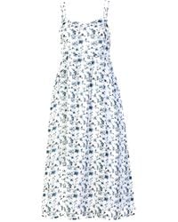 REISTOR - Strappy Gathered Floral Midi Crepe Dress - Lyst