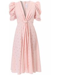 AGGI by HALEWSKI - Alta Peach Lace Embroidered Midi Dress - Lyst