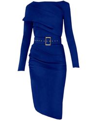 ALINA CERNĂTESCU - Slide Electric Midi Cocktail Dress With Asymmetric Skirt And Textile Belt - Lyst