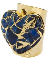 YAA YAA LONDON - Molten Heart Longline Navy Blue Stone Gold Adjustable Ring - Lyst
