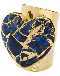 YAA YAA LONDON - Molten Heart Longline Navy Blue Stone Gold Adjustable Ring - Lyst