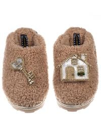 Laines London - Teddy Towelling Closed Toe Slippers With New Home Brooches - Lyst