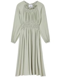 Dāl the Label - Signature Silk Shirred Midi Dress Sage - Lyst