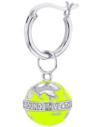 True Rocks - Mini Globe Charm In Neon Lime Green & Sterling Silver On A Silver Hoop - Lyst