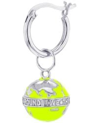 True Rocks Neon Lime Green & Sterling Silver Mini Globe Charm On Silver Hoop