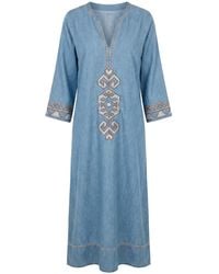 Adrift Clothing - Sofia Chambray Bell Sleeve Dress - Lyst