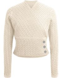 Roch Perel - Neutrals Cream Embellished Cable Wrap - Lyst