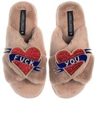 Laines London - Neutrals Classic Laines Slippers With Fuck You Brooches - Lyst