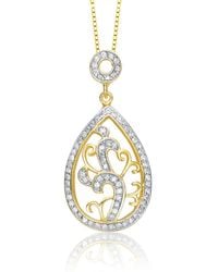 Genevive Jewelry - Sterling Silver With Gold Plated Clear Round Cubic Zirconia Cluster Pear Drop Pendant Necklace - Lyst