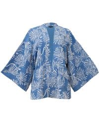 Artemis Muse - Ivory Embroidered Japanese Pine Needles Short Fully Lined Kimono - Lyst