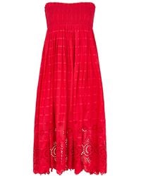 Raffya - Mirella Smocked Waist Embroidered Midi Skirt - Lyst