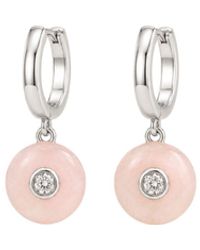 Lily Flo Jewellery - Rose Quartz Diamond Hoop Earrings - Lyst
