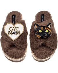 Laines London - Neutrals Laines Neutral Boucle Slippers With Tortoise Shell Cat & Cat Mum/Mom Brooches - Lyst