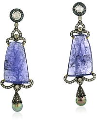 Artisan - Tanzanite & Pearl Pave Diamond In 18k Solid Gold Silver Classic Dangle Earrings - Lyst