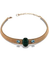 The Pink Reef - Malachite & Aqua Crystal Collar Necklace - Lyst