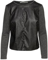 Conquista - Dark Faux Leather Detail Top - Lyst