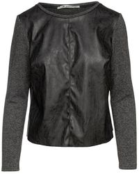 Conquista - Dark Faux Leather Detail Top - Lyst