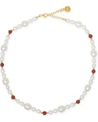 Vintouch Italy - Bianca-Plated Pearl And Carnelian Necklace - Lyst