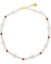Vintouch Italy - Bianca Gold-plated Pearl And Carnelian Necklace - Lyst