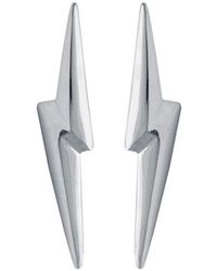 Edge Only 3d Pointed Lightning Bolt Earrings Silver | Thunderbolt. Flash. From The Rock & Roll Collection - Metallic