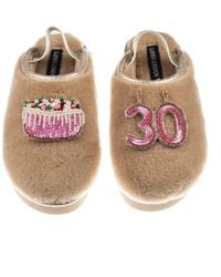 Laines London - Neutrals Flatform Cloud Closed Toe Slippers With 30Th Birthday & Cake Brooches - Lyst