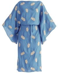 Paisie - Leaf Embroidered Kimono Sleeves Midi Dress - Lyst