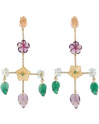 Artisan - Natural Diamond 18k Yellow Gold Carved Flower Gemstone Chandelier Earrings Jewelry - Lyst