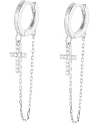 KAMARIA - Cross Chain Huggie Earrings With Crystals - Lyst