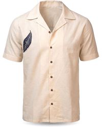 Stovaria - Camp Collar Half Sleeve Organic Cotton Shirt With Leaf Appliqué - Lyst