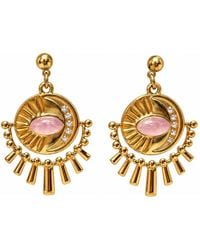 By Ozge - Celestial Love Rose Quartz-Effect Sun & Moon-Tone Steel Drop Earrings - Lyst