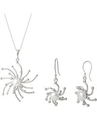 Spero London - Pearl Sun Molten Dripping Sunburst Sterling Pendant Necklace & Drop Earring Set - Lyst