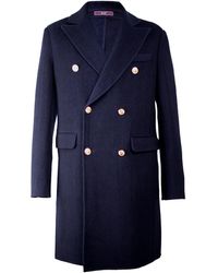 DAVID WEJ - Signature Double Breasted Wool Overcoat – Navy - Lyst