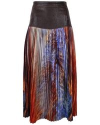 Lalipop Design - Pleated Midi Skirt With Wood-Textured Suede Feel Vegan Leather Waist - Lyst