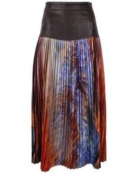 Lalipop Design - Pleated Midi Skirt With Wood-Textured Suede Feel Vegan Leather Waist - Lyst