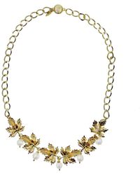 Farra - Maple Leaves With Freshwater Pearls Pendant Statement Necklace - Lyst