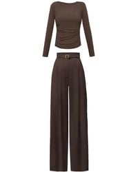 ALINA CERNĂTESCU - Damaris Set Fitted Draped Wool Blouse & Tailored Trousers Set With Included Fabric Belt - Lyst