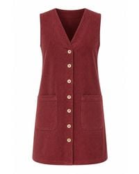 Yumi' - Burgundy Cord Button Through Pinafore Dress With Pockets - Lyst