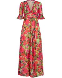 Hope & Ivy - The Isla Frill Sleeve Thigh Split Open Back Maxi Dress With Lace Trim - Lyst