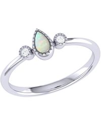 LMJ - Pear Shaped Opal & Diamond Birthstone Ring In 14k White Gold - Lyst