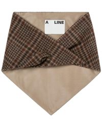 A Line Check Wool Bandana - Brown