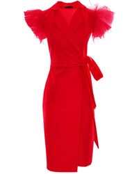 concept A trois - Short Wrap Blazer Dress With Winged Tulle Sleeves - Lyst
