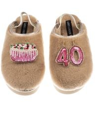 Laines London - Neutrals Flatform Cloud Closed Toe Slippers With 40Th Birthday & Cake Brooches - Lyst