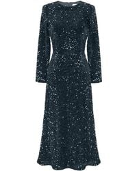 POST MERIDIEM - Aquamarine Sequin Decorated Velvet Long Sleeve Midi Dress - Lyst