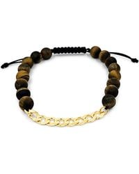 Lutiro - Tiger Eye Beads With Curb Chain Bracelet - Lyst