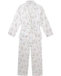 Mamu Dream - Stretch Satin Vintage Print Belted Wrap Pj Set - Lyst