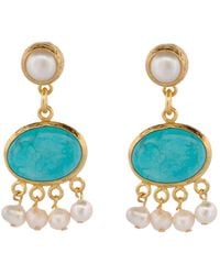 Ebru Jewelry - Cleopatra Pearl & Turquoise Stone Tassel Earrings - Lyst