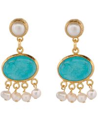 Ebru Jewelry - Cleopatra Pearl & Turquoise Stone Tassel Earrings - Lyst